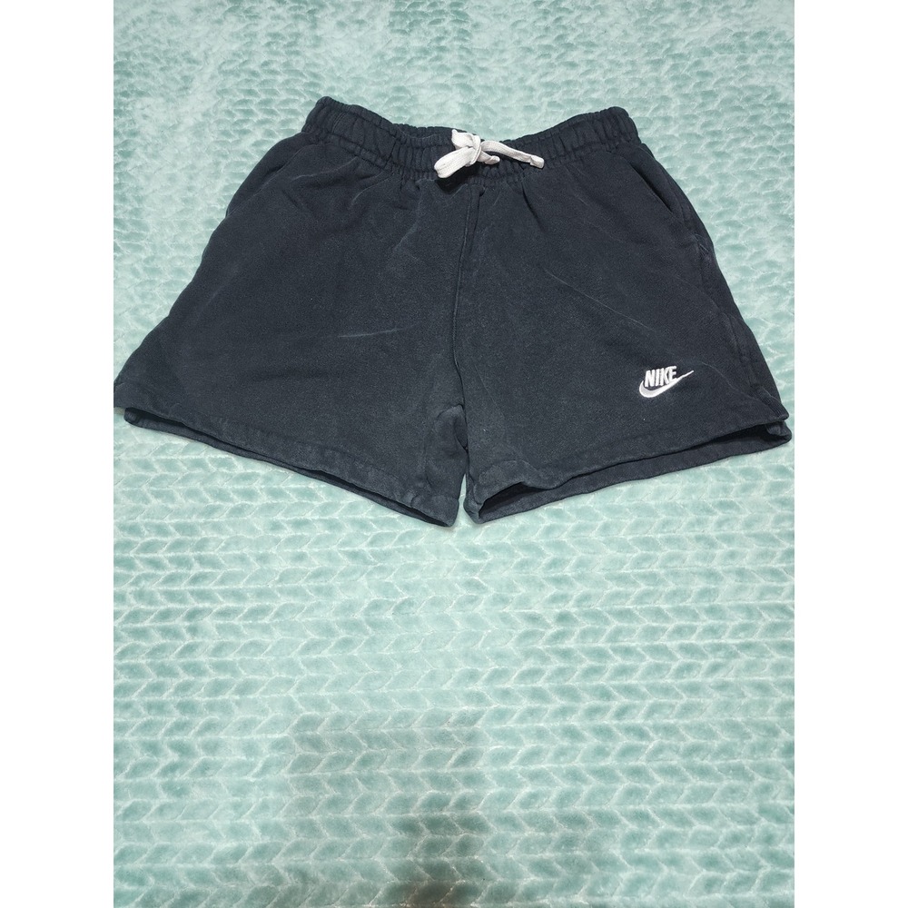 Nike Womens French Terry Sweat Shorts Black White Logo Drawstring Size M